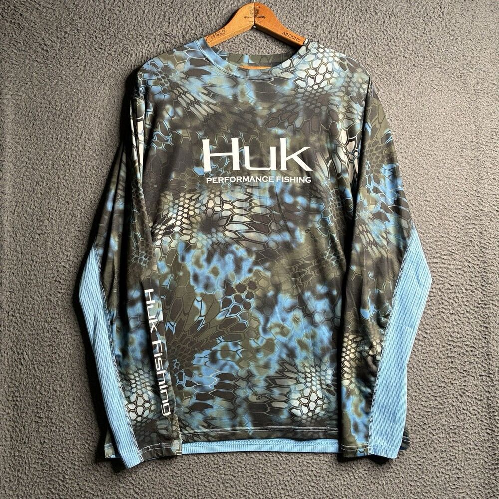 Huk Performance Fishing Kryptek Long Sleeve Shirt Mens Medium Blue